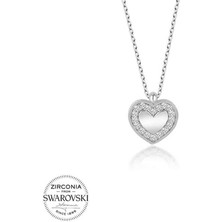 Özcömert Silver Swarovski Taşlı Gümüş Kalp Bayan Kolye