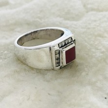 Canka Kahverengi Akik Taşlı 925 Ayar Gümüş Erkek Yüzük