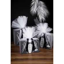 Adenz Damat Kutusu Smokin Model 3'lü Bohça Hediyeli Süsleme Tüllü Kurdeleli