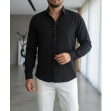 Moda Siyah Oversize Rahat Kalıp Gömlek