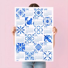 Bi'aldım 2026 Azulejo Duvar Takvimi – Portekiz Mavi Karo Sanatı | Suluboya Akdeniz Desenleri