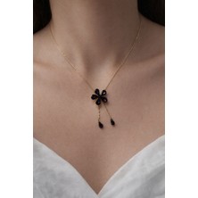 Huma Butik Takı Aksesuar Mor Taşlı Çiçek Figürlü Asansörlü Y Kolye – Gold Renk Ayarlanabilir Kadın Kolye