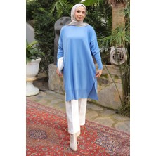 İmaj Butik İndigo Salaş Kalıp Uzun Boy Triko Tunik