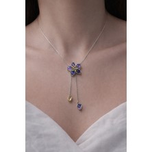 Huma Butik Takı Aksesuar Mor ve Sarı Taşlı Çiçek Detaylı Asansörlü Y Kolye – Gümüş Renk Ayarlanabilir Kolye