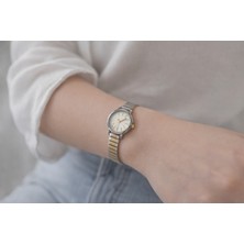 Huma Butik Takı Aksesuar Gümüş ve Altın Çift Renk Klasik Esnek Kordonlu Kadın Kol Saati - Klasik Şıklık