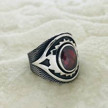 Canka Kırmızı Zirkon Taşlı 925 Ayar Gümüş Erkek Yüzük