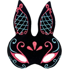 LTG Nova Siyah Renk Mavi Kırmızı Simli Siyah Süet Kaplama Tavşan Maskesi 18X16 cm