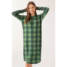 Pamuk & Pamuk Yeşil Renk Ekose Kapşonlu Kadın Gecelik