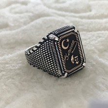 Canka Türk Bayrağı ve Atatürk İmzası İşlemeli 925 Ayar Gümüş Erkek Yüzük