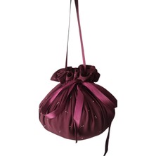 Moda Nur Gelin Kına Takı Kesesi, Takı Çantası ,bordo Renk, Taşlı Kumaş, Gelin Takı Kesesi