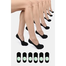 ERENART Bambu Kadın Babet Siyah Çorap Dikişsiz Görünmez Kaydırmaz Topuk Silikonlu Premium 6'lı Paket