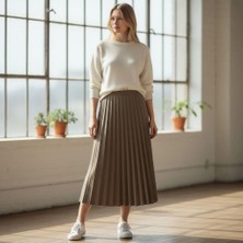 Eren Style Pileli Pamuklu Diyagona Beli Lastikli Etek(95 Cm)-(38-50)