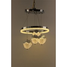 GN Gen Aydınlatma Lüks Gümüş Kristal Elmaslı 4 Sarkıtlı Çemberli Serisi 3 Renk Ledli Modern Avize