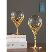 YNSK Luxury | Odyssey | 2'li Pirinç Deve Kuşu Ayağı Dekoratif Kristal Top Küre