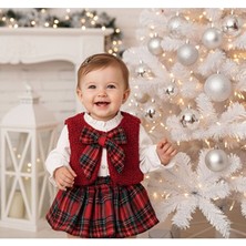 ministok Mina Üçlü Ekoseli Kırmızı Kız Bebek Takım