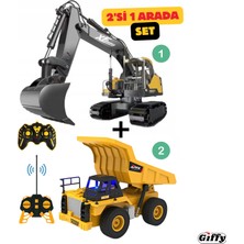 Giffy Oyuncak Uzaktan Kumandalı Kepçe ve Kamyon Kepçesi ve Damperi Hareketli Şarjlı Inşaat Araçları Seti 2 In 1 Set