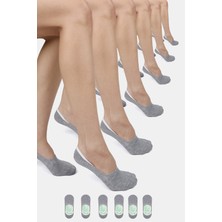 ERENART Bambu Kadın Babet Gri Melanj Çorap Dikişsiz Görünmez Kaydırmaz Topuk Silikonlu Premium 6'lı Paket