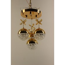 GN Gen Aydınlatma Görkemli Pırlanta Dokulu Küre 4 Sarkıtlı Çemberli Serisi 3 Renk Modern Tasarım Avize