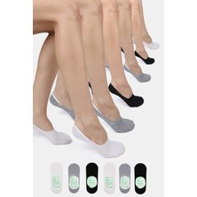 ERENART Bambu Kadın Babet Siyah-Beyaz-Gri Çorap Dikişsiz Görünmez Kaydırmaz Topuk Silikonlu Premium 6'lı Set