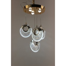 GN Gen Aydınlatma Lüks Gold Kristal Dokulu 4 Sarkıtlı Çemberli Serisi 3 Renk Ledli Modern Avize