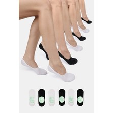 ERENART Bambu Kadın Babet 3 Siyah - 3 Beyaz Çorap Dikişsiz Görünmez Kaydırmaz Topuk Silikonlu 6'lı Paket