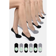 ERENART Bambu Kadın Babet 3 Siyah - 3 Gri Çorap Dikişsiz Görünmez Kaydırmaz Topuk Silikonlu 6'lı Paket