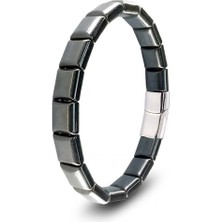 Karpınar Çelik Takı Kare Hematit Doğaltaşlı Çelik Halat ve Klips Bileklik