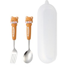 Jojobebek Kahverengi Tavşan Figürlü Premium Çocuk Bpa Free Paslanmaz Çelik Uçlu Çatal-Kaşık Set 24+ Ay