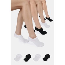 ERENART Bambu Kadın Sneaker Beyaz-Siyah Çorap Dikişsiz Görünmez Bilekte Spor Çorap Premium 4'lü Paket