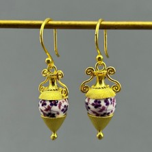 Ily Jewelry 925 Ayar Gümüş Altın Kaplama Mor Seramik Küpe