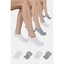 ERENART Bambu Kadın Sneaker Beyaz-Gri Çorap Dikişsiz Görünmez Bilekte Spor Çorap Premium 4'lü Paket