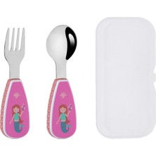 Jojobebek Figürlü Premium Çocuk Bpa Free Kaliteli Silikon Saplı Paslanmaz Çelik Uçlu Çatal-Kaşık Pembe Renk