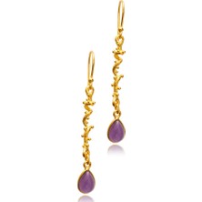 Ily Jewelry 925 Ayar Gümüş Altın Kaplama Ametist Küpe