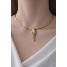 Huma Butik Takı Aksesuar Geometrik Sivri Uçlu Gold Renk Çelik Choker Kolye | Modern & Şık