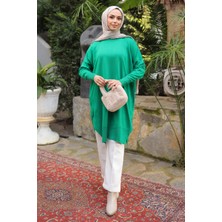 İmaj Butik Yeşil Salaş Kalıp Uzun Boy Triko Tunik