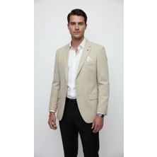 Plus Scorpion Erkek Camel Mono Yaka Tek Düğmeli Blazer Ceket – Penye Kumaş, Tek Yırtmaçlı