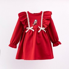 Cumino Kuş Nakışlı Kız Bebek Elbise