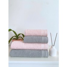 Towboo Eco-Friendly 4'lü Pamuklu Banyo Hamam Seti (Açık Gri, Pembe)