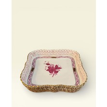 Herend Ajurlu El Yapımı Porselen Servis Tabağı | 18X18 cm | El Boyama | Koleksiyonluk