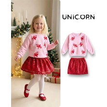 Noble Kids Kurdele Aplikeli Pullu Etekli Takım – Pembe & Kırmızı, Kız Çocuk, 2–8 Yaş