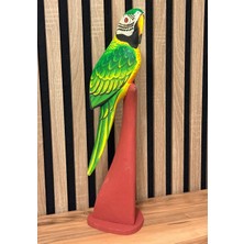 MYK Hediye ve Sanat Atölyesi El Yapımı Ahşap Papağan Heykeli | Kütük Üzeri El Oyması & El Boyaması Dekor | 45 cm Özel Üretim – Myk Hediye ve Sanat