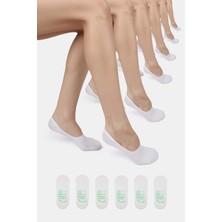 ERENART Bambu Kadın Babet Beyaz Çorap Dikişsiz Görünmez Kaydırmaz Topuk Silikonlu Premium 6'lı Paket