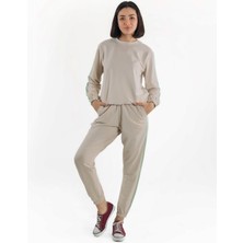 ASN Concept Kadın Taş Rengi Şeritli Eşofman Takımı (Büyük Beden Seçeneğiyle)