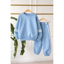 Kr Kids Butik Erkek Çocuk Mavi Eşofman Takımı – Şerit Detaylı, Oversize Kesim, Pamuklu Spor Takım