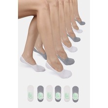 ERENART Bambu Kadın Babet 3 Beyaz - 3 Gri Çorap Dikişsiz Görünmez Kaydırmaz Topuk Silikonlu 6'lı Paket