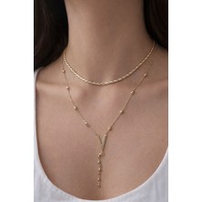 Huma Butik Takı Aksesuar V Model Sallantılı Çelik Kolye – Gold Zarif Uzun Kolye