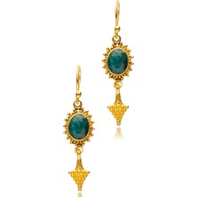Ily Jewelry 925 Ayar Gümüş Altın Kaplama Kök Zümrüt Küpe