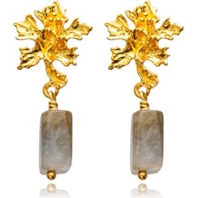 Ily Jewelry 925 Ayar Gümüş Altın Kaplama Labradorit Oval Küpe