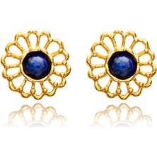 Ily Jewelry 925 Ayar Gümüş Altın Kaplama Safir Küpe