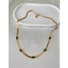 Velora Accessories Zümrüt Yeşili Taşlı Çelik Italyan Zinciri Kolye